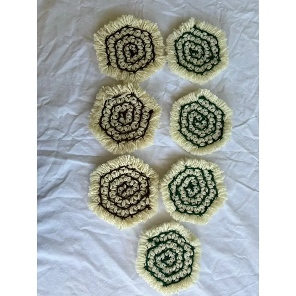 Vintage Handmade Crocheted Cottagecore Fringed Coasters Set of 7